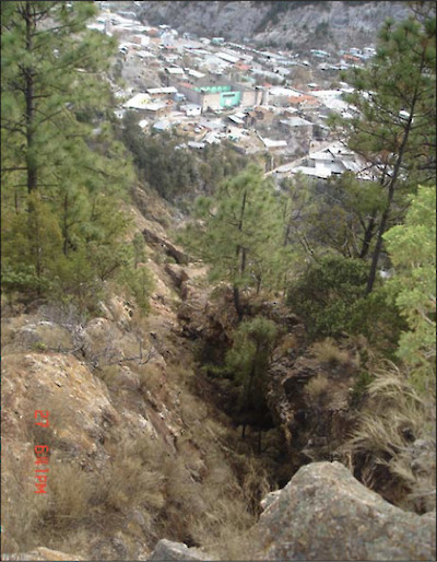 Photo: Open Stopes at the Surface of the Rosario Vein, Looking Southeast Towards Town